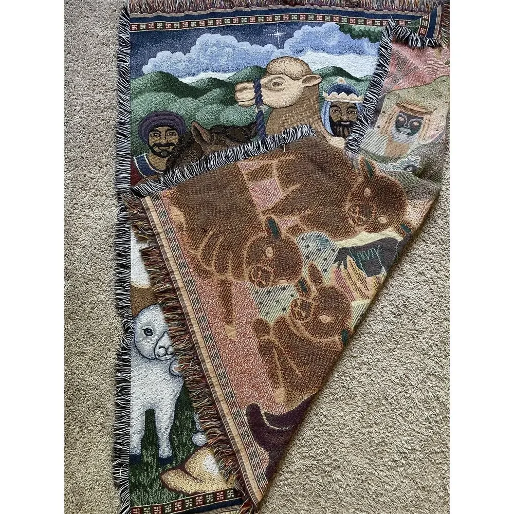 Vintage Christmas Nativity Tapestry Throw Blanket Christian Decor Religious